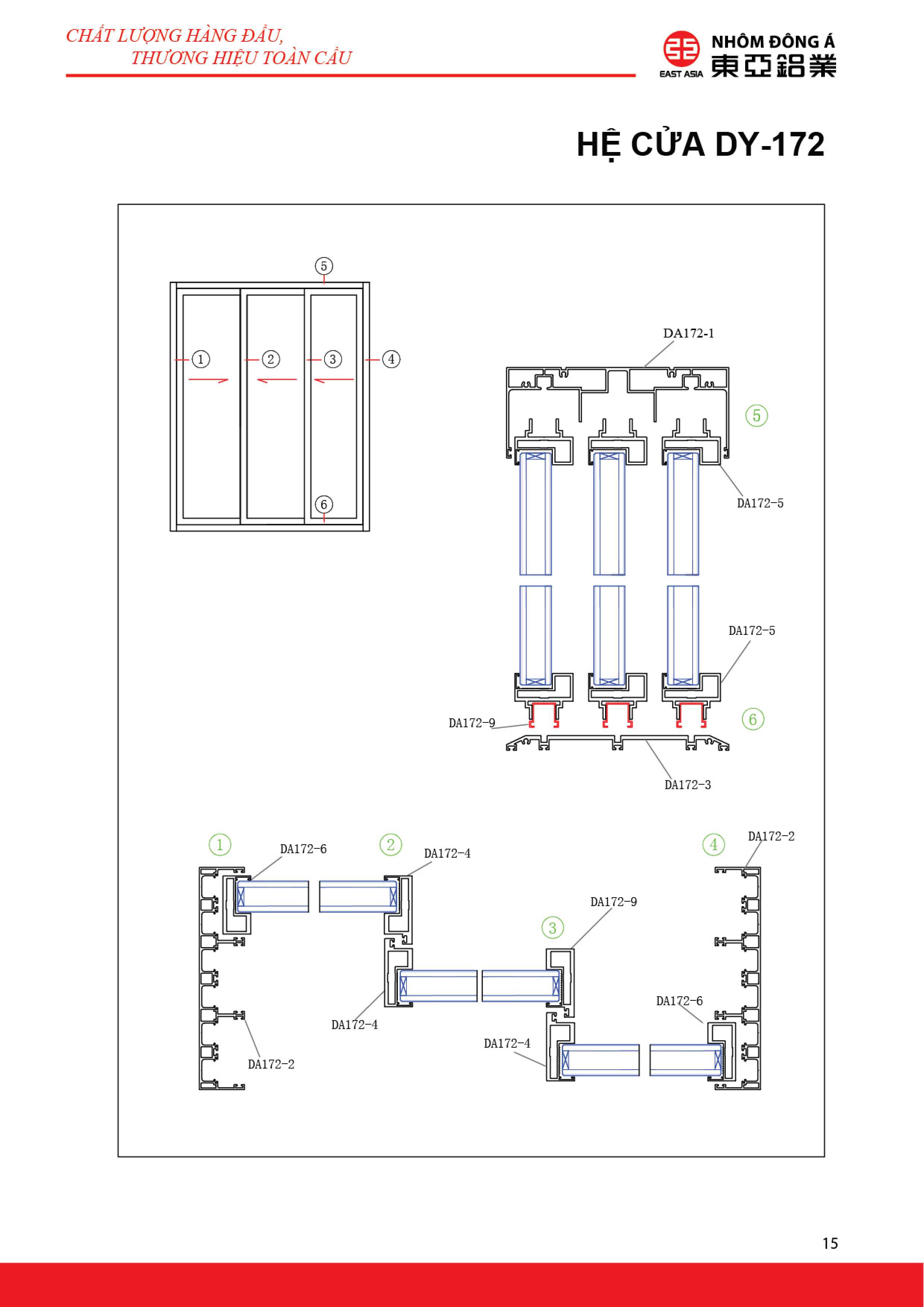 mặt cắt hệ cửa DY 172