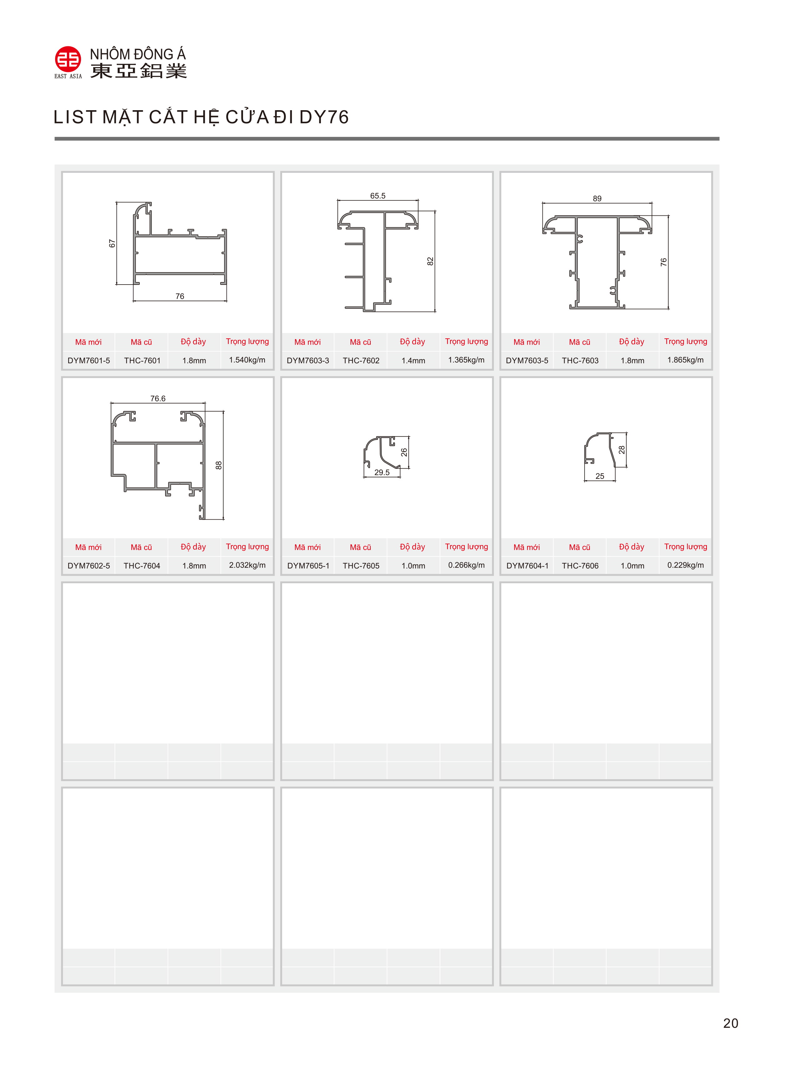 Hệ cửa đi DY 76 mặt cắt2